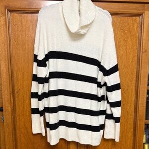 Nine West Black and White Striped Turtleneck Sweater